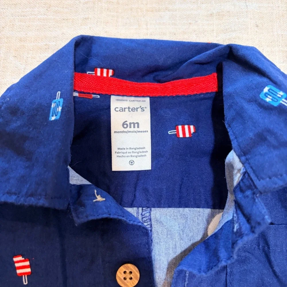 Carters Baby Boy 6M Navy Blue Popsicle Print Romper Button Front‎ One Piece